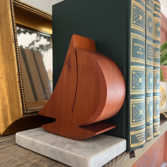 Wooden Sailboat Sculpture on Marble Base bookend - Picture 5 of 5